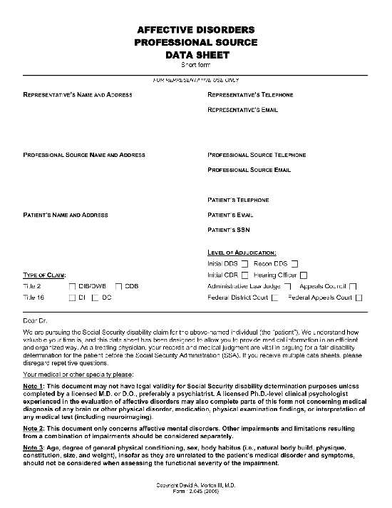Affective Disorders Professional Source Data Sheet Affective Disorders Professional Source Data Sheet